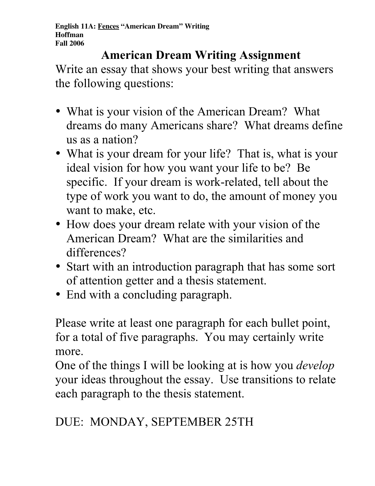 An essay about dreams