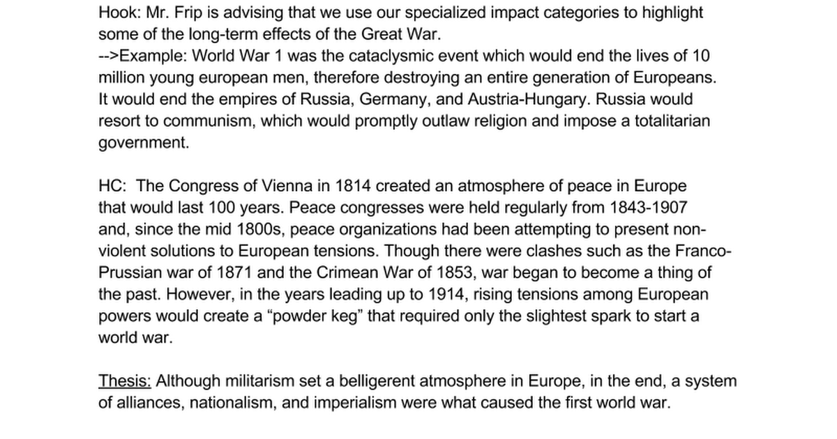 Causes of World War 1 Essay | Cram