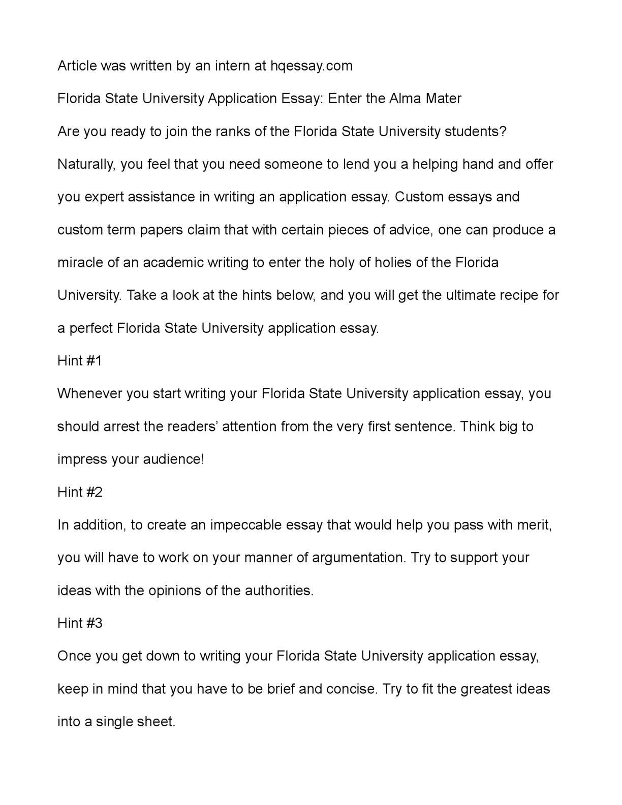 Florida state university essay