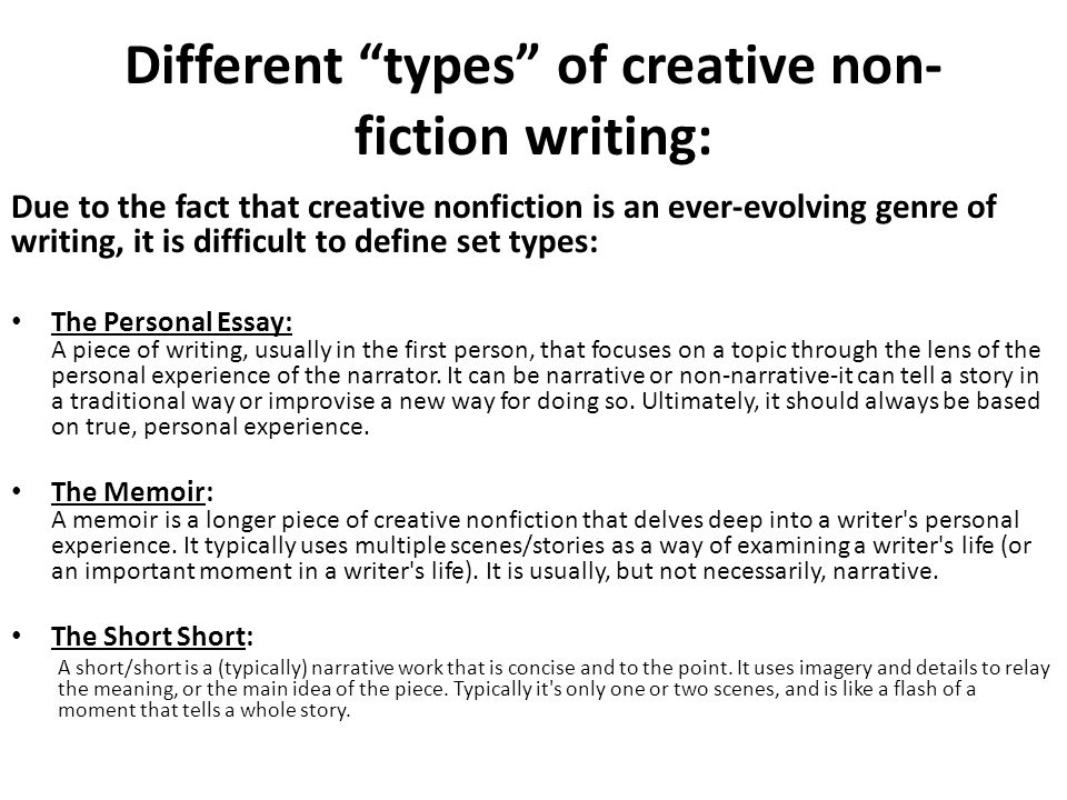 Types of creative writing essays