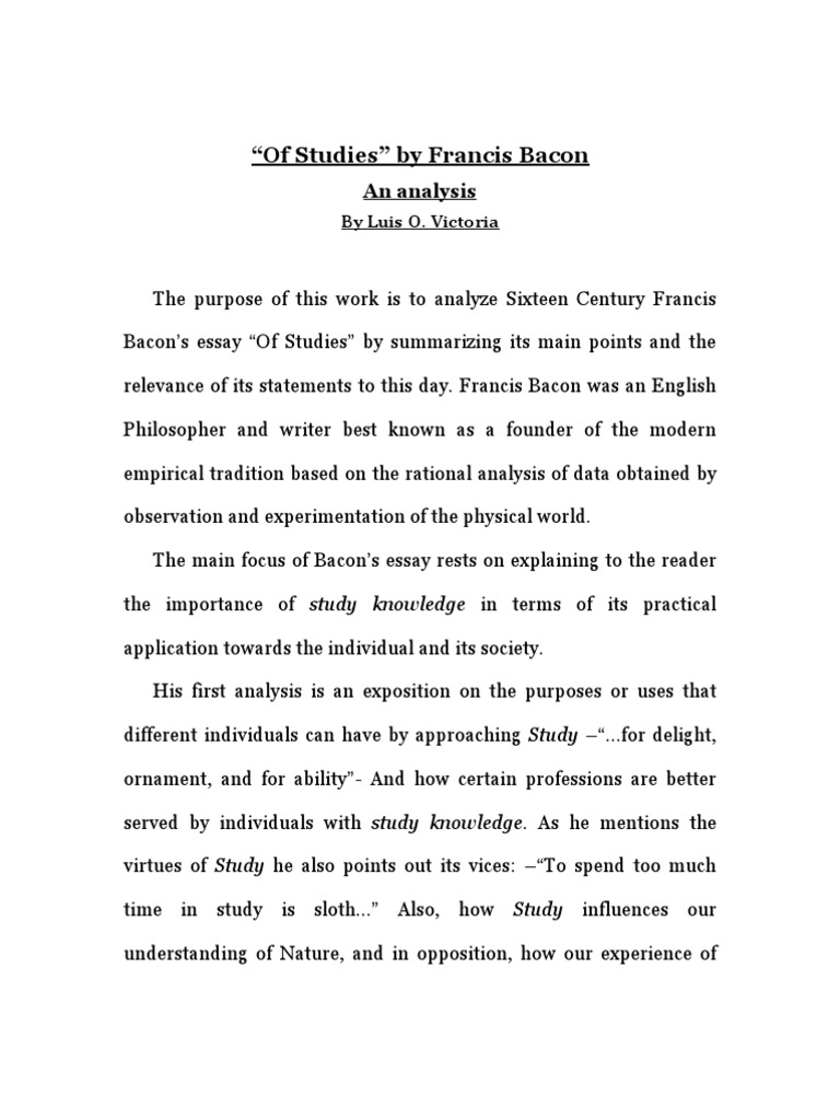Francis Bacon's Utilitarian Philosophy in Essays - Words